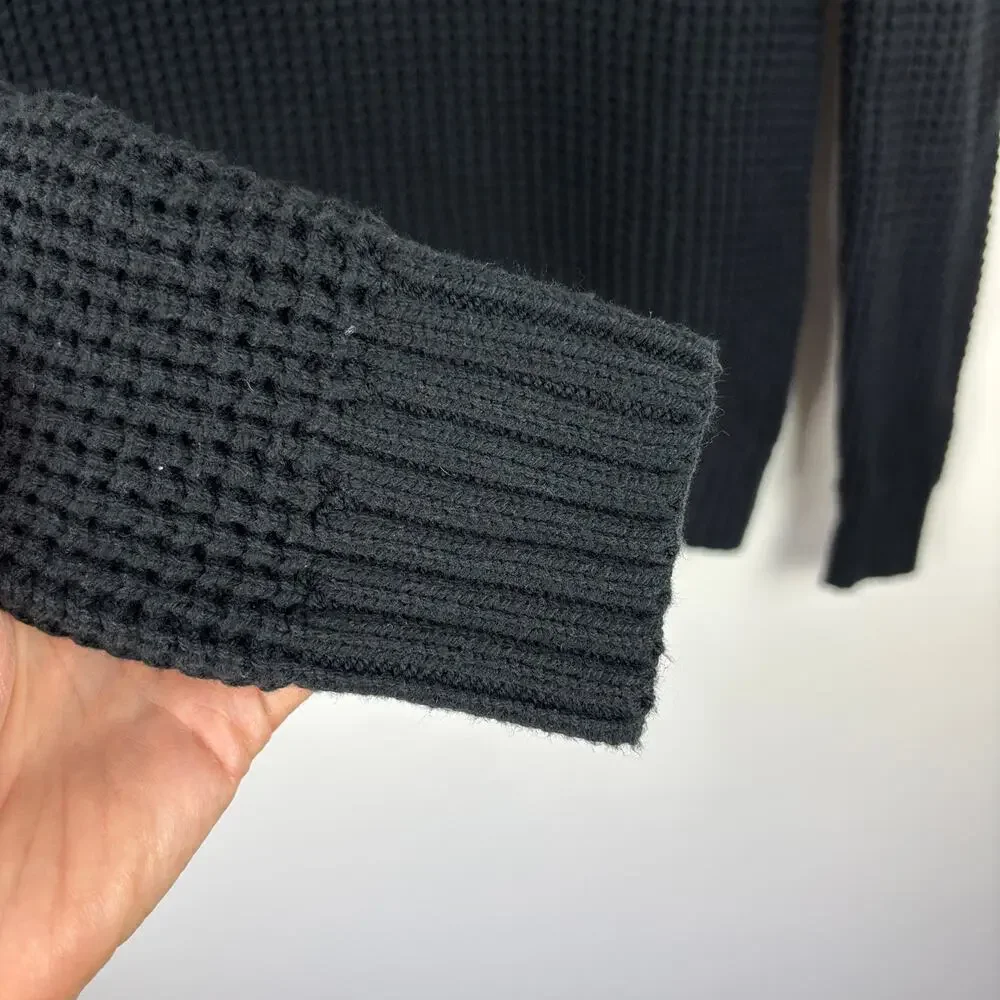 Banana Republic Black Waffle Popover Sweater Shawl Collar Men Medium 735028